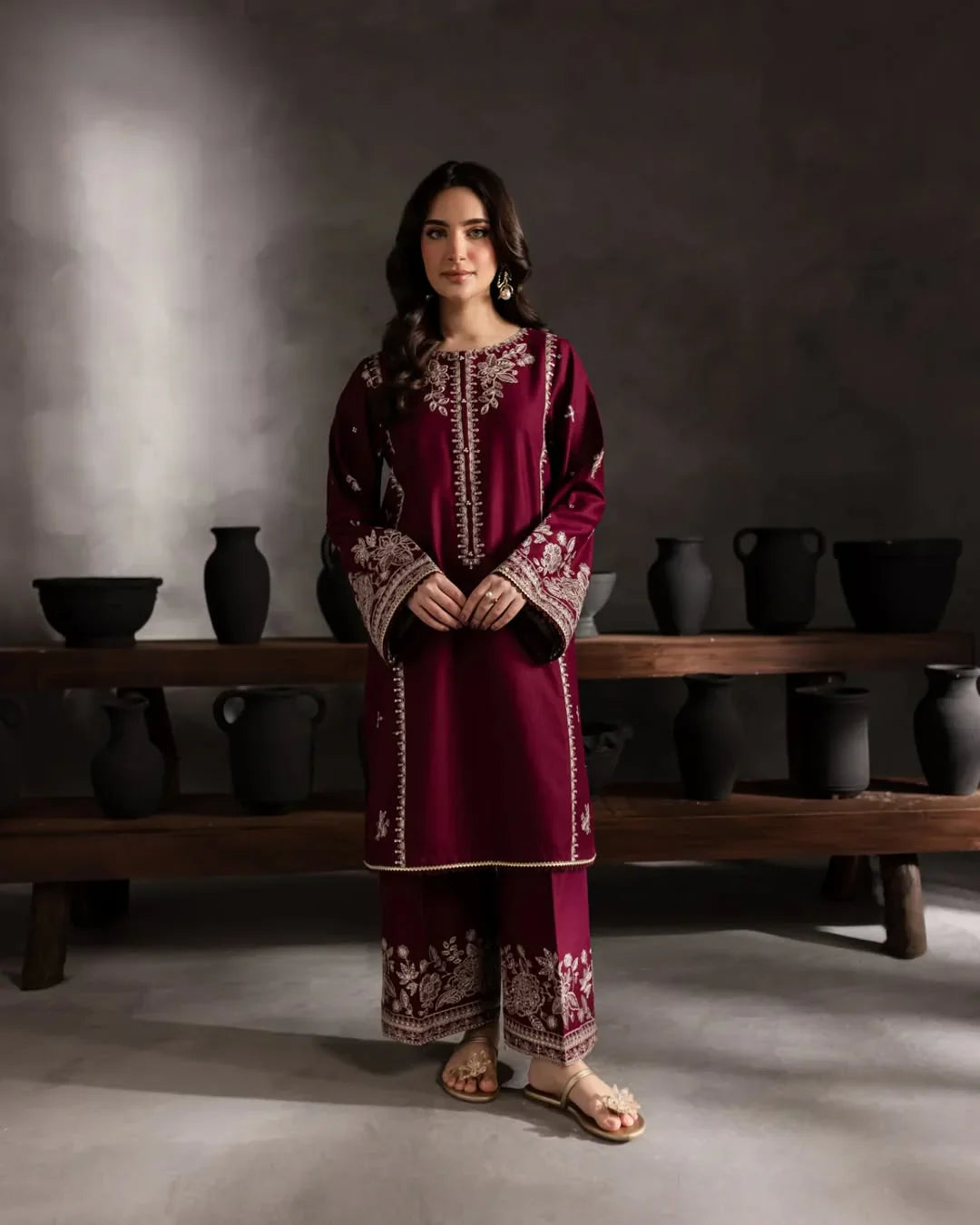 Alam ( Stitched Emb 2 Pcs) With Plazo Embrodiery