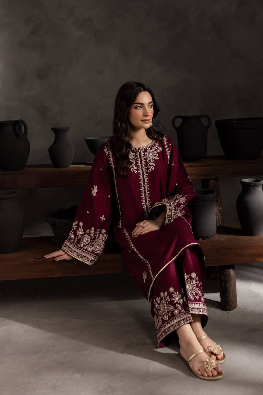 Alam ( Stitched Emb 2 Pcs) With Plazo Embrodiery